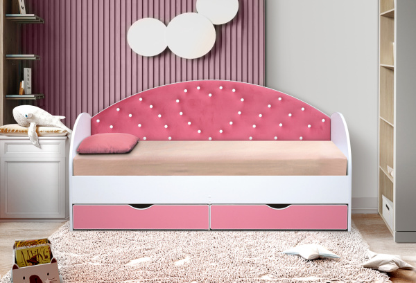 Кровать Сердце с мягким элементом без бортика 190х80см ЛДСП (№1 розовый)