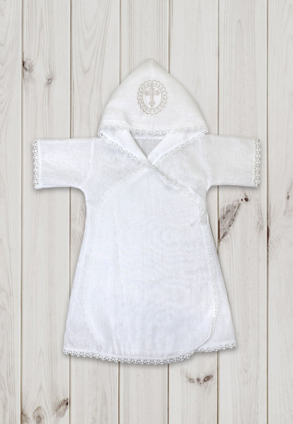Платье-распашонка с капюшоном для крещения  (Белый)
